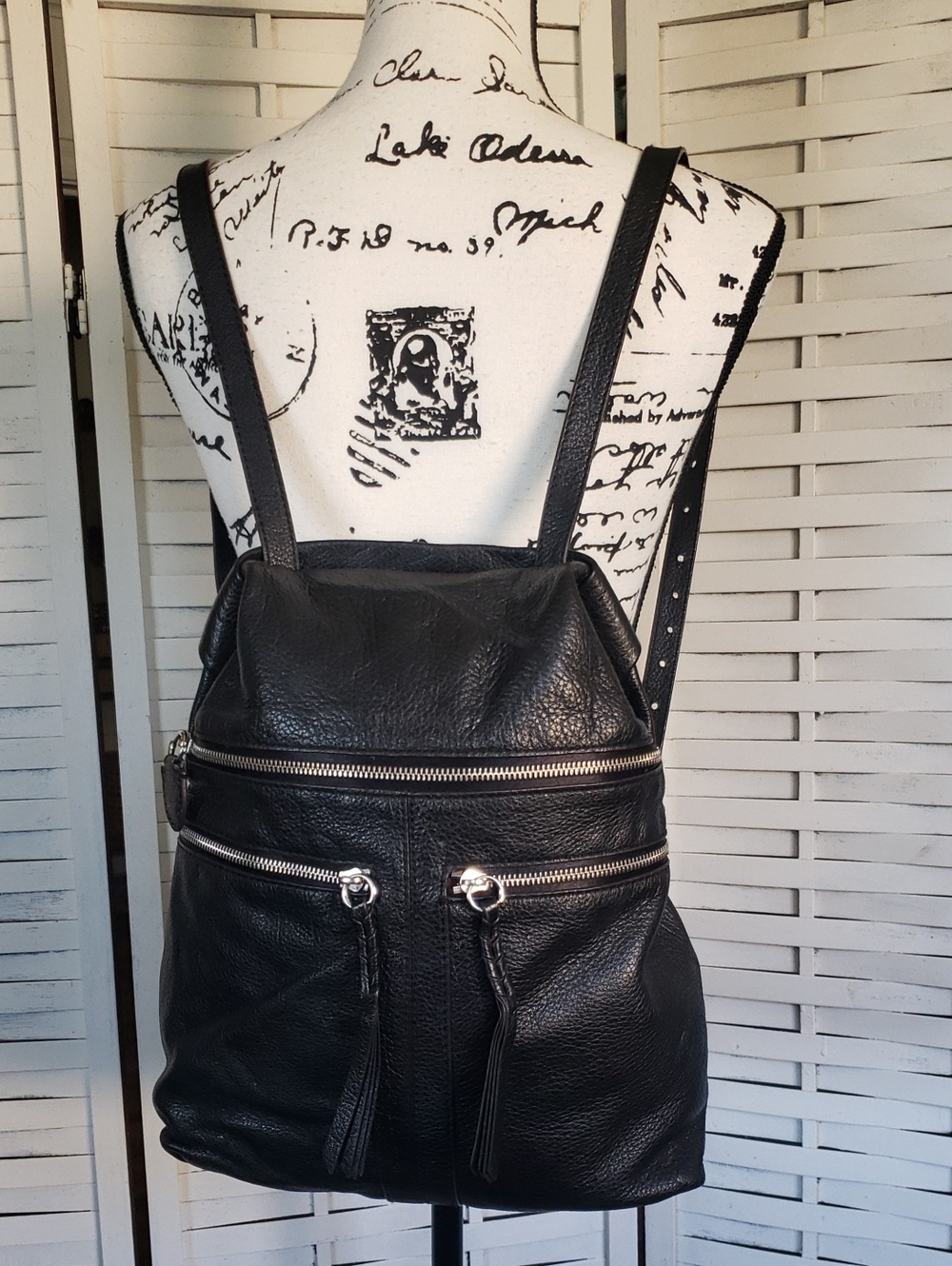 orYANI Black Leather Multipack Backpack Classic Urban Style